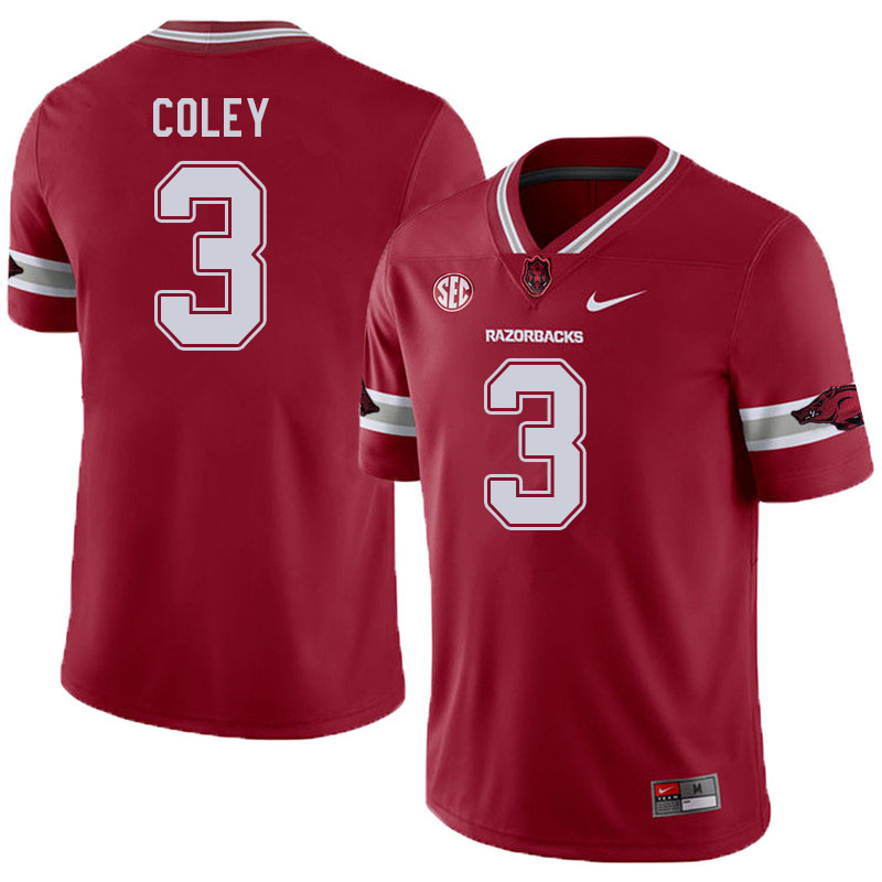 Men #3 Lucas Coley Arkansas Razorbacks College Football Jerseys Sale-Alternate Cardinal